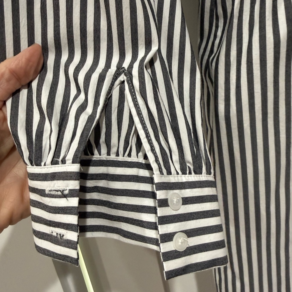 Express Black and White Vertical-Striped Mini Shirt Dress - Picture 10 of 12